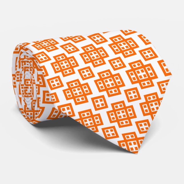 Cravate Géométrique 030614 - orange sur blanc (Roulé)