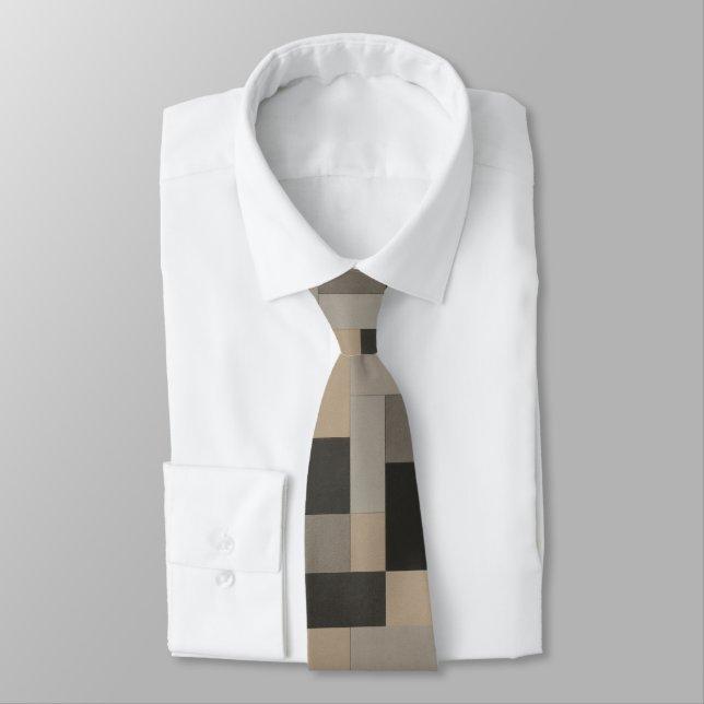Cravate Géométrique moderne beige et noir (Attaché)