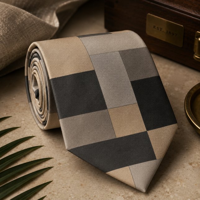 Cravate Géométrique moderne beige et noir (Créateur téléchargé)