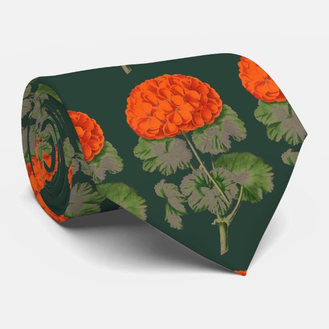 Cravate géraniums anciens - floral audacieux no2 (Roulé)