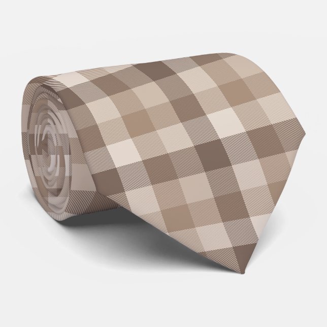 Cravate Gingham à carreaux marron clair Terre Neutre  (Roulé)