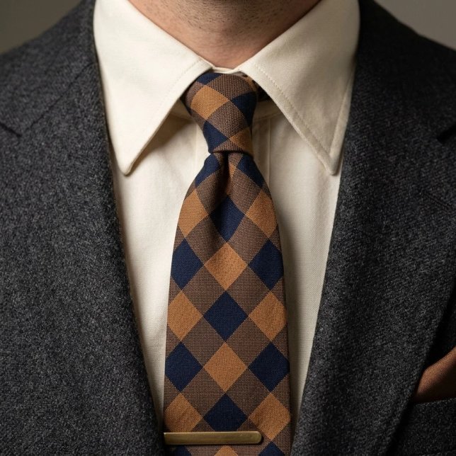 Cravate Gingham Caramel Buffalo Navy  (Créateur téléchargé)