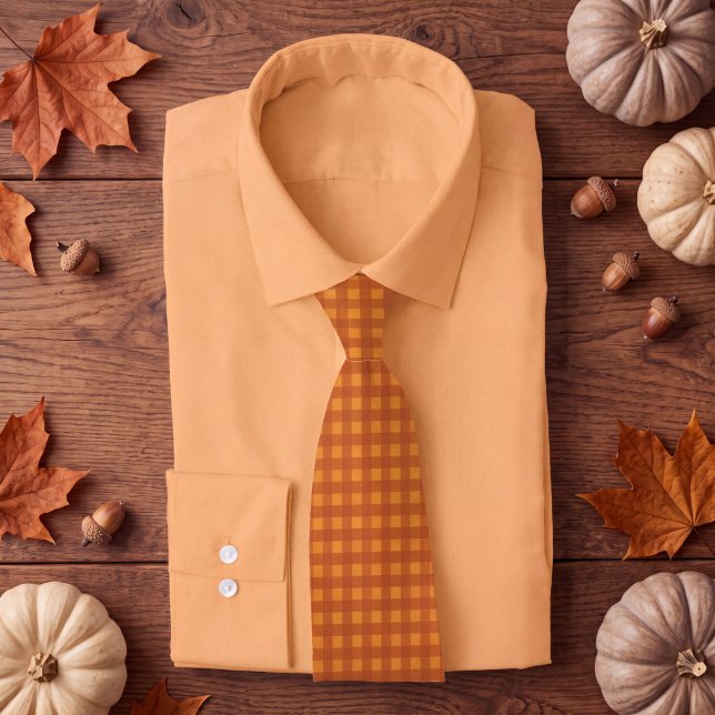 Cravate Gingham carreauté classique citrouille automne (Créateur téléchargé)