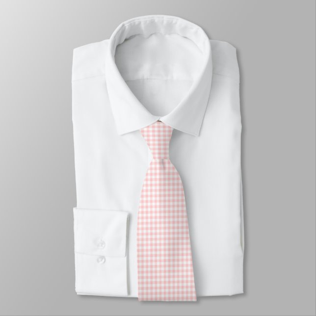 Cravate Gingham Rose Pâle (Attaché)
