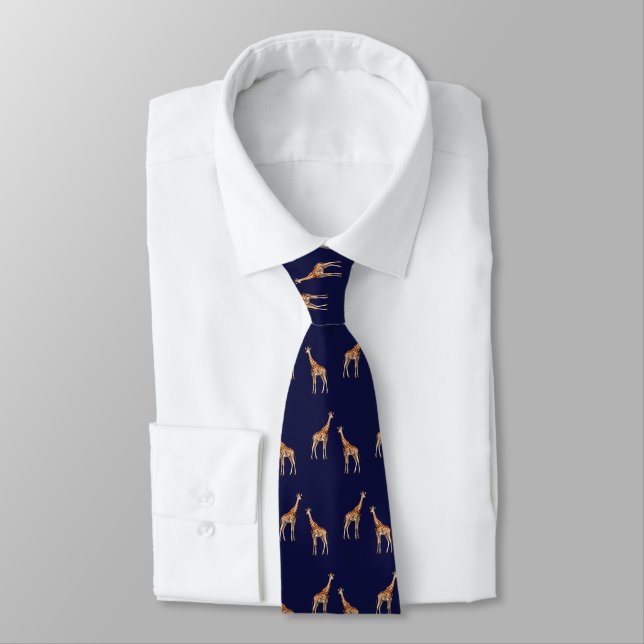 Cravate Girafes Motif Faune Sauvage Bleu Foncé (Attaché)