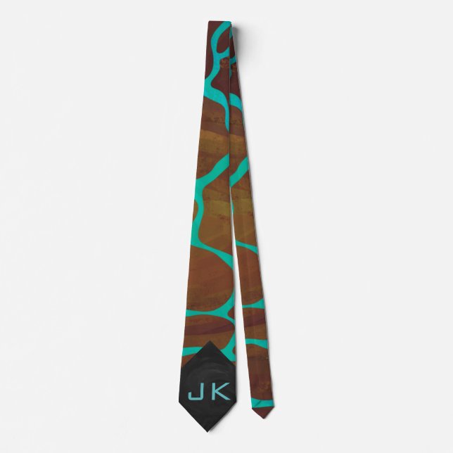 Cravate Giraffe Impression Brown et Turquoise (Devant)