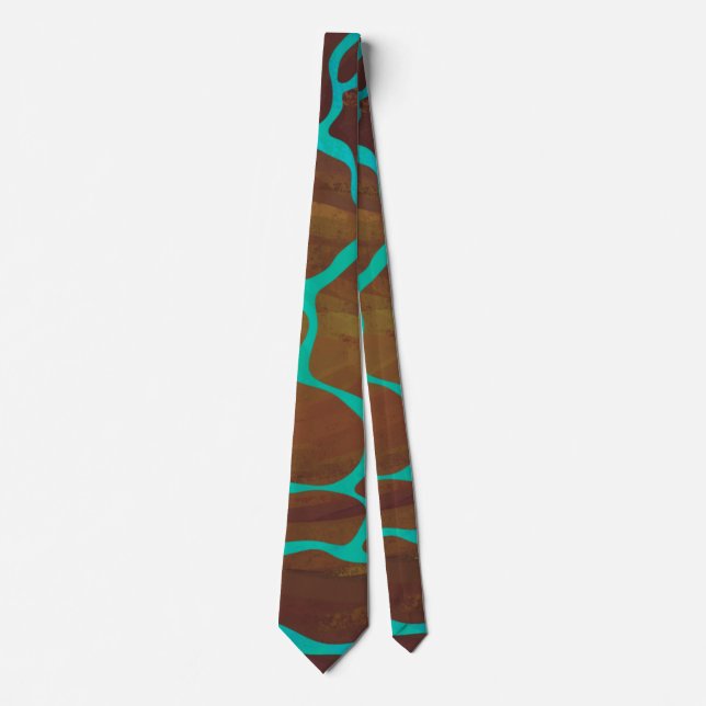 Cravate Giraffe Impression Brown et Turquoise (Devant)