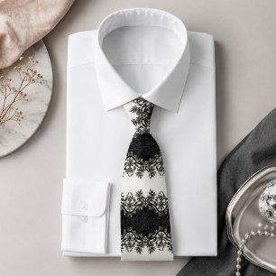 Cravate Glamour vintage féminin motif floral noir et blanc