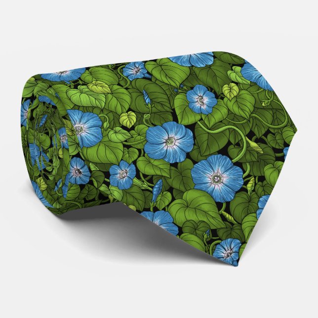 Cravate Gloire du matin en bleu et vert (Roulé)