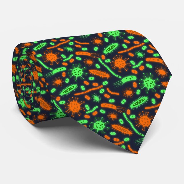 Cravate Glowing Bacteria Microorganism toxic orange green (Roulé)