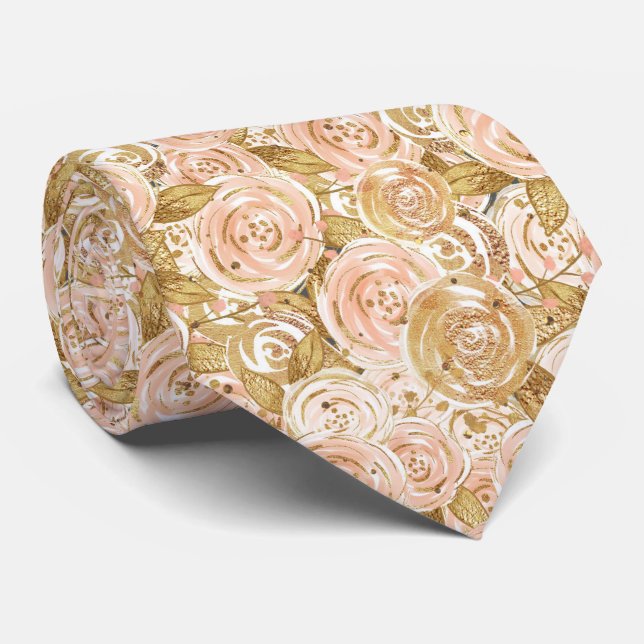 Cravate Gold and Pink Roses Wedding (Roulé)