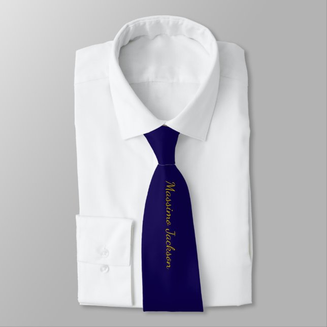 Cravate Gold & Dark Blue Color Professional Plain Own Name (Attaché)