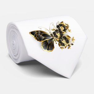 Cravate Gold flower Butterfly with Black Orchid