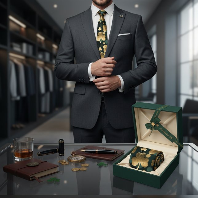 Cravate Gold Foil Shamrock Pattern St. Patrick's Day (Créateur téléchargé)