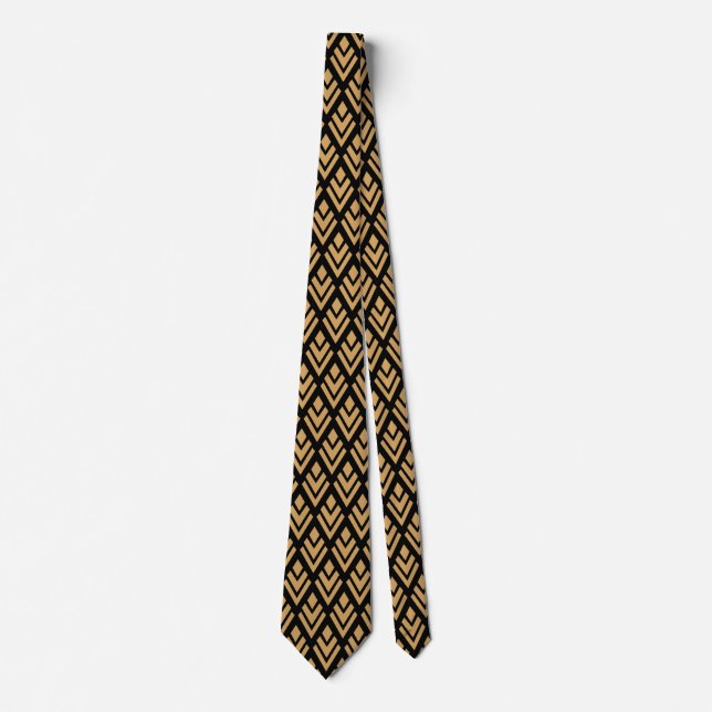 Cravate Gold on Black Art Deco Geometric Pattern (Devant)