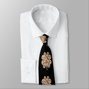 Cravate Golden Four Leaf Clocher Bonne chance Noir et Or
