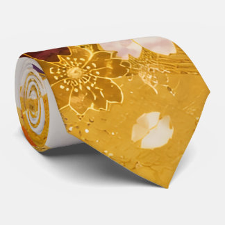 Cravate Golden Japanese Floral Necktie | Elegant Kimono In