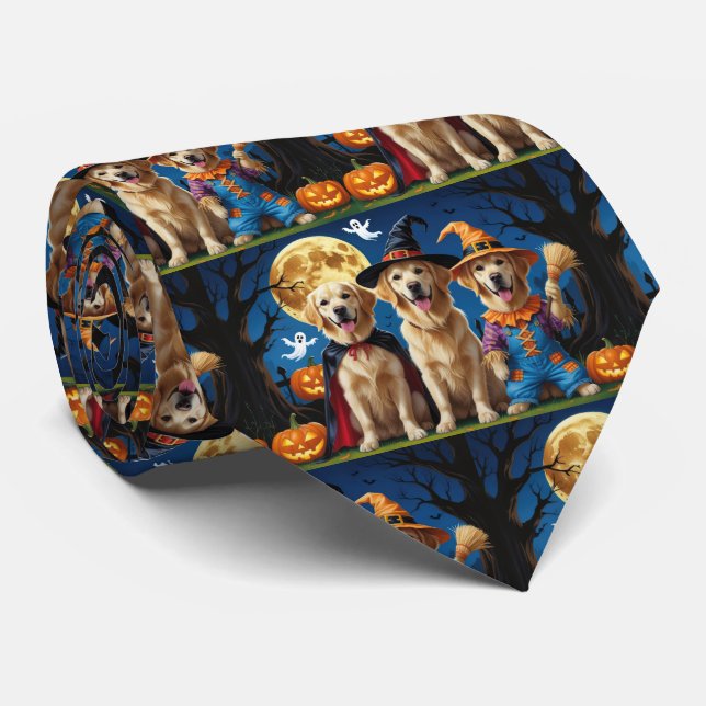 Cravate Golden Retriever Chiens Citrouille Halloween Funny (Roulé)