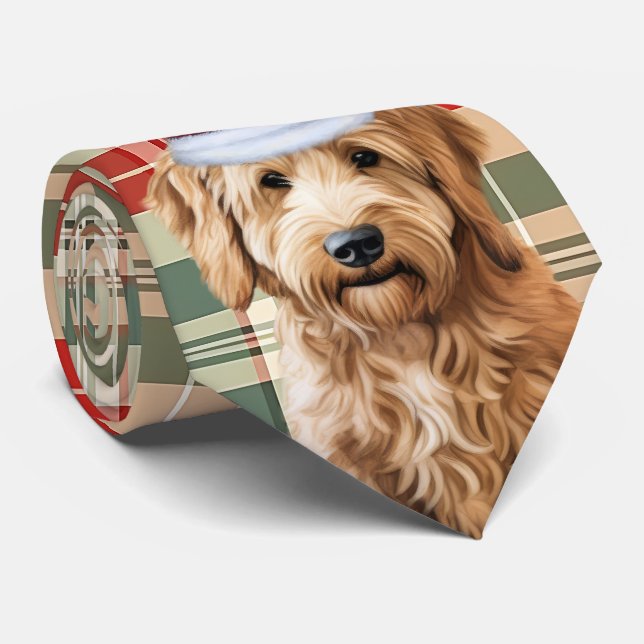 Cravate Goldendoodle Red Green Plaid Noël (Roulé)