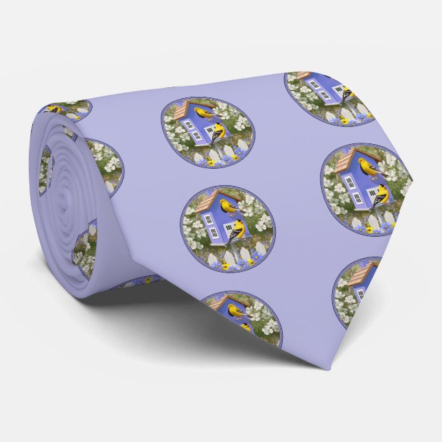 Cravate Goldfinches & Jote Birdhouse Lavender (Roulé)