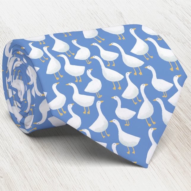 Cravate Goose Bird Pattern Blue (Blue and white geese goose pattern neck tie for farmers and bird lovers)