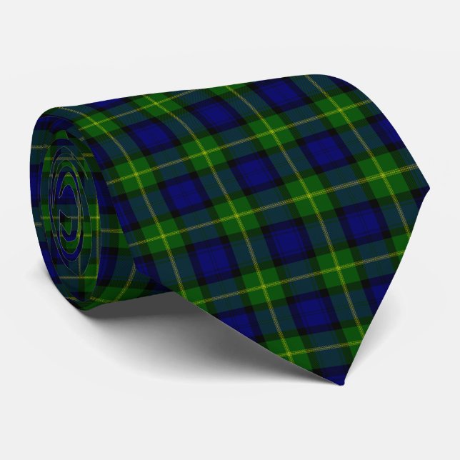 Cravate Gordon tartan bleu vert plaid (Roulé)