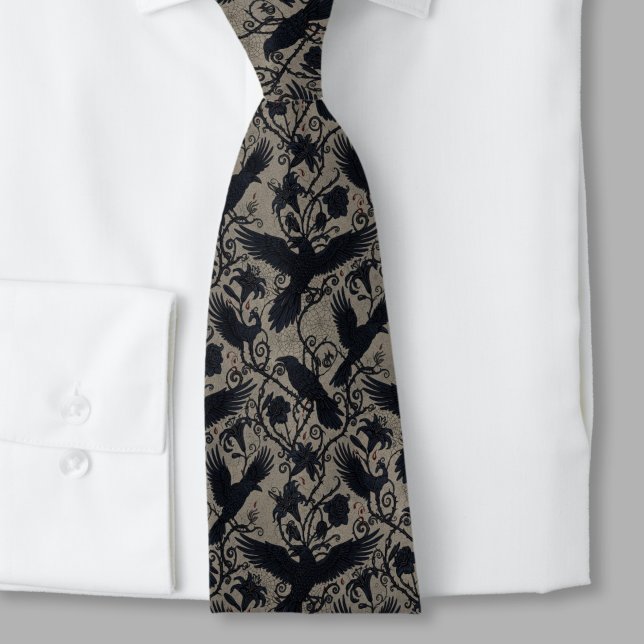 Cravate Gothic Raven Dark Academia Alternative Wedding (Whimsigoth raven necktie)