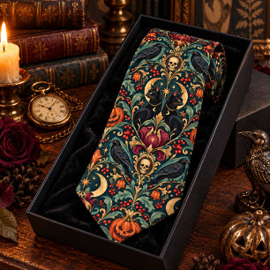 Cravate Gothique Halloween Chats Noirs Corbeaux Victorien