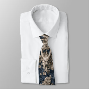 Cravate Gothique Navy et Baroque Crème Gargouille Corne Dé