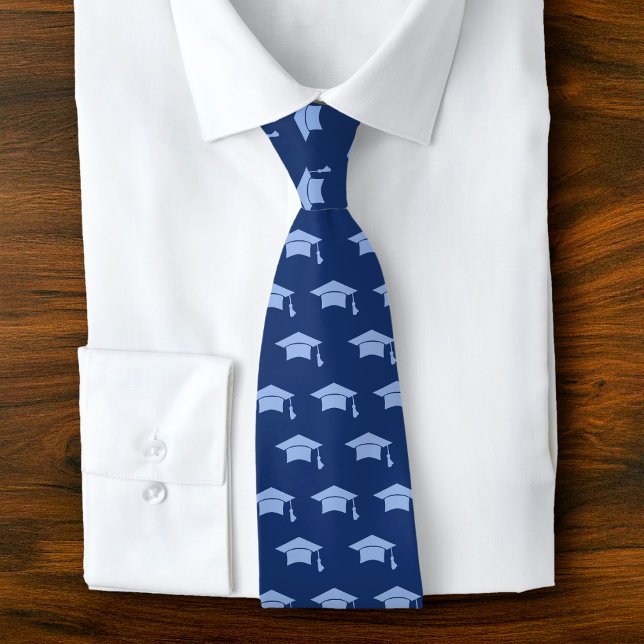Cravate Graduation Navy Blue Cap Icon Pattern Bold Classy (Créateur téléchargé)