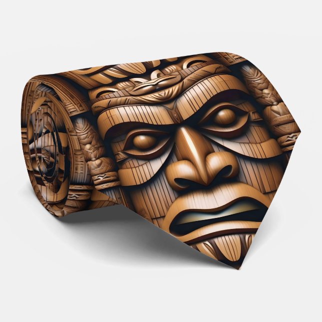 Cravate Grain de bois Nouvelle-Zélande Tiki, (Roulé)