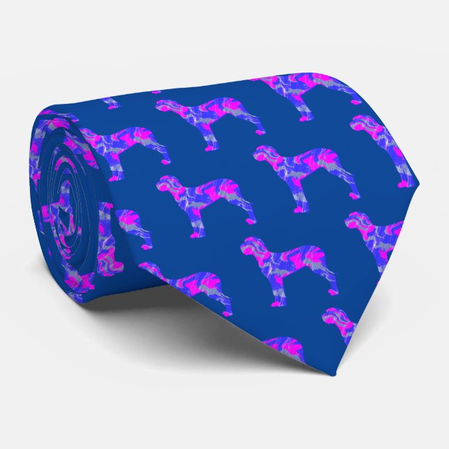Cravate Grand Chien Danse Cute Rose Silhouette Bleu Cou (Roulé)