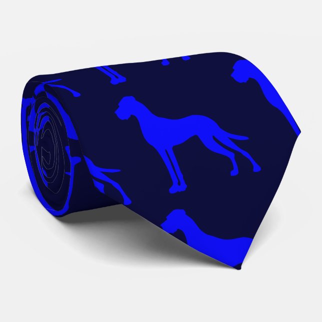 Cravate Grand Danois bleu dos bleu (Roulé)