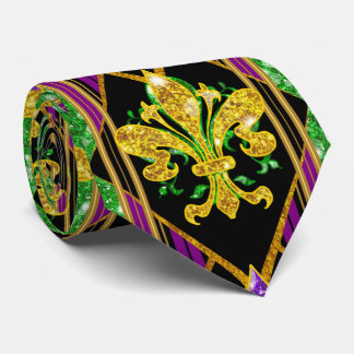 Cravate Grand Foulard de Mardi Gras à Rayures Fleur de Lis