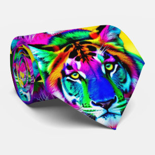 Cravate Grand Motif de chats Tiger multicolore