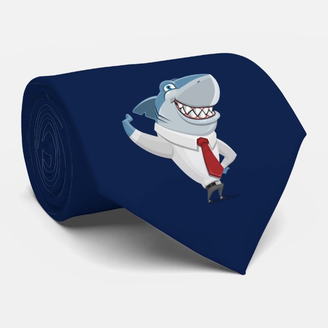 Cravate Grand Vêtements de bureau de requin blanc Cartoon  (Roulé)