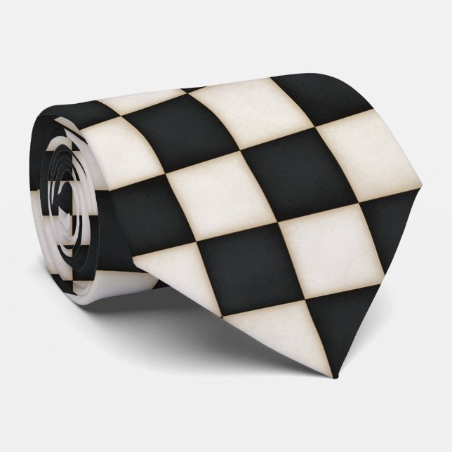 Cravate Grands chèques noirs et blancs anciens (Roulé)