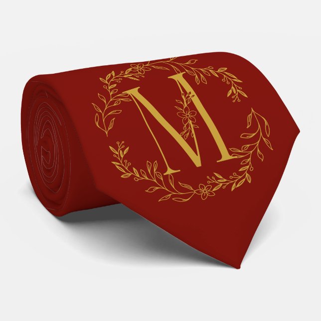Cravate Grange Rouge Couleur Monogramme Groomsmen (Roulé)