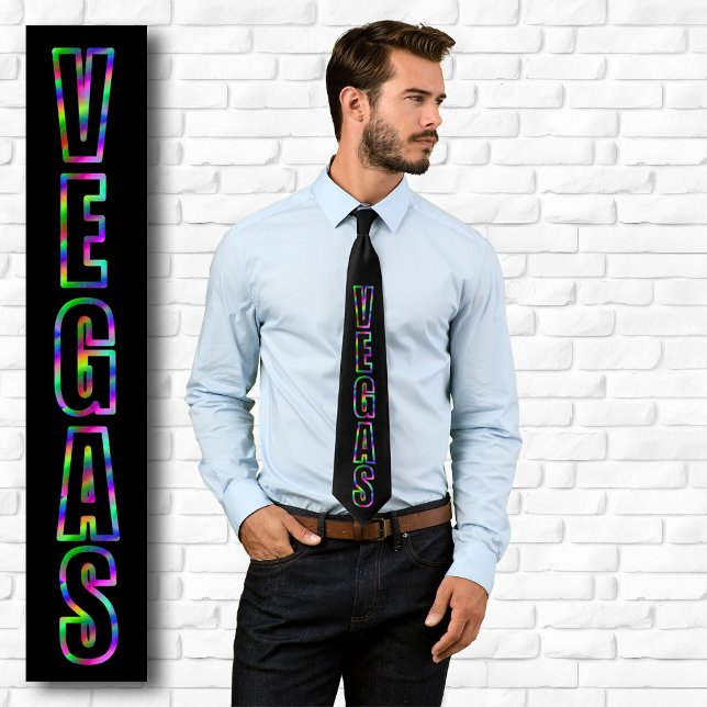 Cravate Graphique néon vertical VEGAS Noir (Vertical VEGAS Neon Graphic Black Tie)