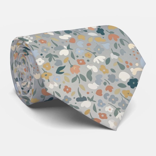 Cravate Gray Ditsy Floral Soft Pastel Flowers (Roulé)