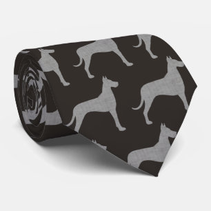 Cravate Great Dane Dog Silhouettes Pattern Grey and Black