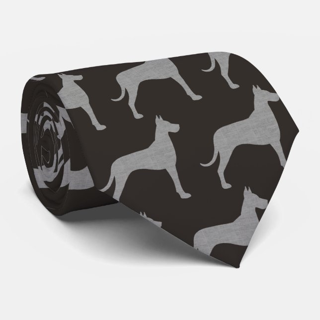 Cravate Great Dane Dog Silhouettes Pattern Grey and Black (Roulé)