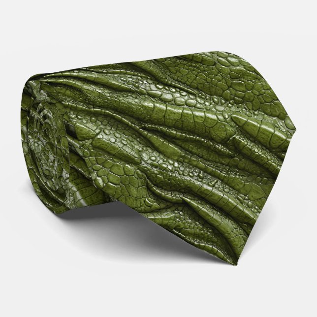 Cravate Green Alligator Crocodile Dragon Snake Leather (Roulé)