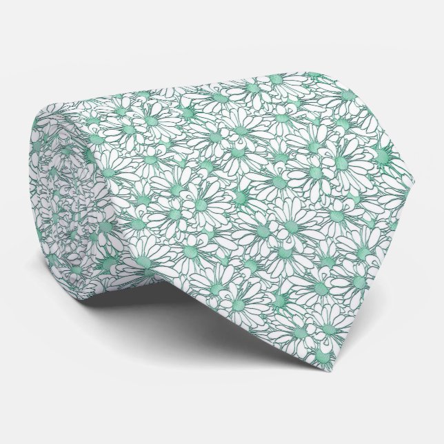Cravate Green and White Daisies Patterned Tie (Roulé)
