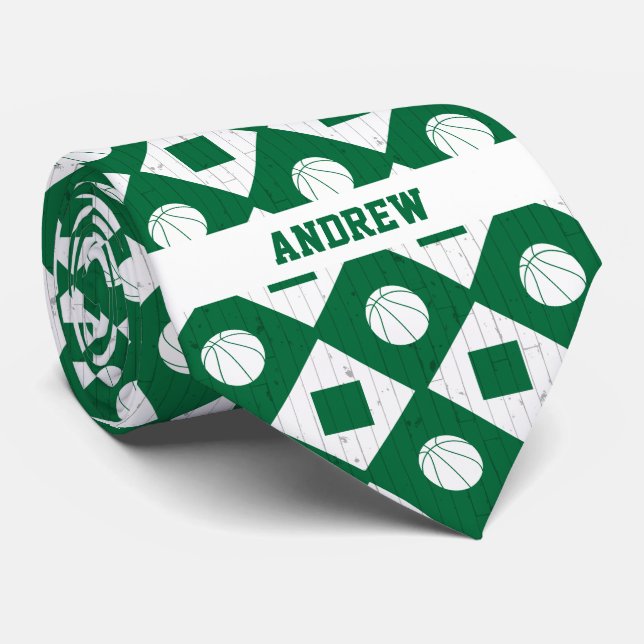 Cravate Green Basketball Wood Floor Argyle Pattern (Roulé)