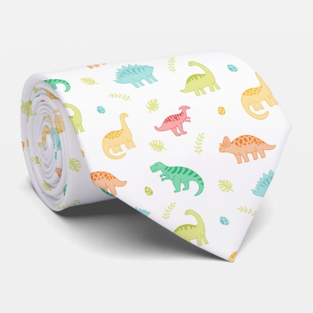 Cravate Green Blue Dinosaur Motif Nom personnalisé (Roulé)
