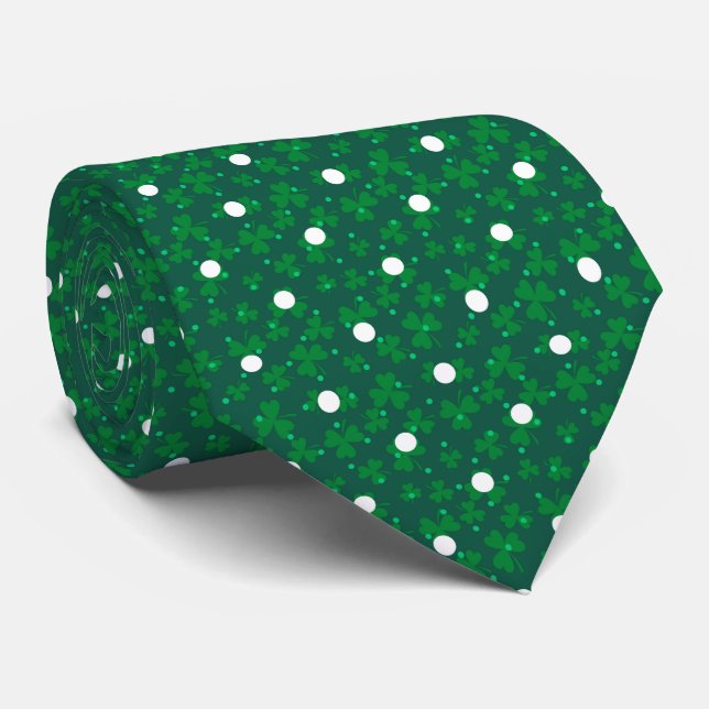 Cravate Green Clover And Polka Dots Neck Tie (Roulé)