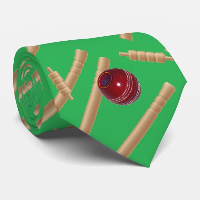 Cravate Green Cricketball Et Stumets Design, (Roulé)