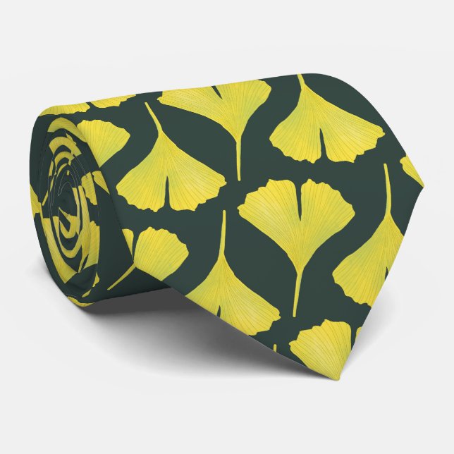 Cravate Green Gingko Leaf Nature Lover Motif botanique (Roulé)