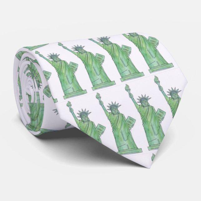 Cravate Green Lady Liberty Statue de la Liberté NYC Cravat (Roulé)